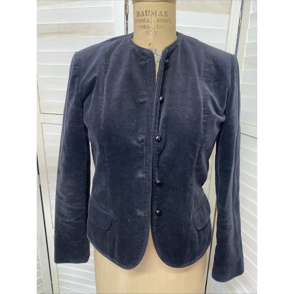 80s Hooper Associates Velvet Velour Jacket Blazer Size 10 M Black Button Front